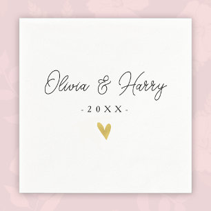 Elegant White Wedding Paper Napkin   Gold Heart