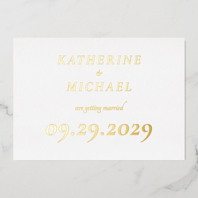 Elegant White Wedding Real Gold Foil Invitations (Front)