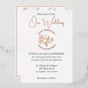 Elegant White Wedding Rose Gold Foil Invitation