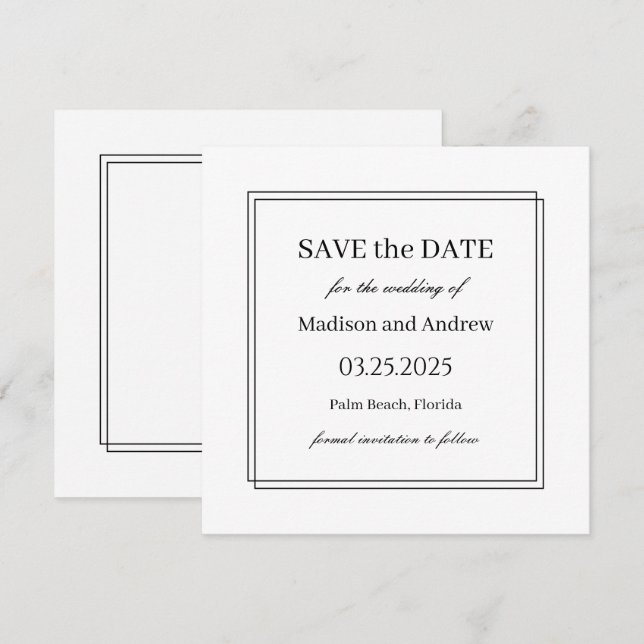 Elegant White Wedding Save the Date Invitation (Front/Back)