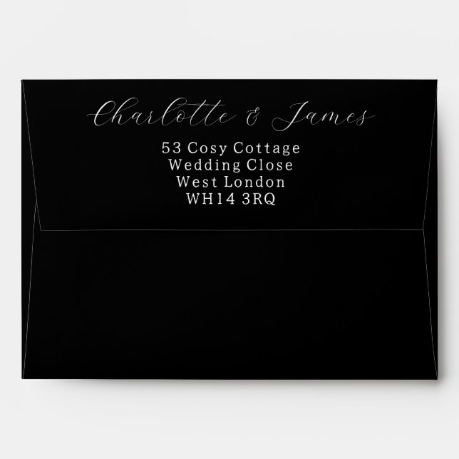 Elegant White Wedding Script Black Envelope (Back (Top Flap))