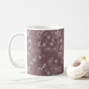 Elegant White Wildflower Doodles Pattern Coffee Mug