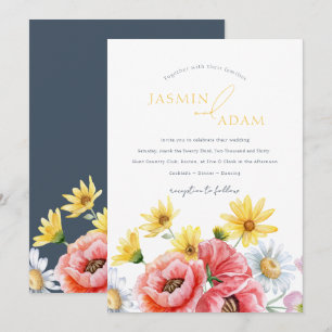 Elegant White Wildflower Sunflower Floral Wedding Invitation