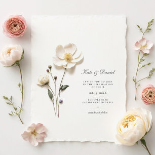 Elegant White Wildflower Wedding Invitation