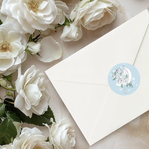 Elegant White Winter Fantasy Dragon Roses Wedding Classic Round Sticker