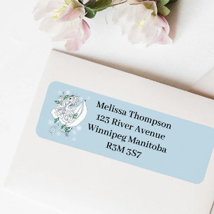 Elegant White Winter Fantasy Dragon Roses Wedding Return Address Label