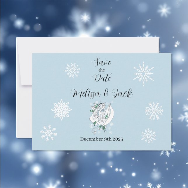 Elegant White Winter Fantasy Dragon Roses Wedding Save The Date (Creator Uploaded)