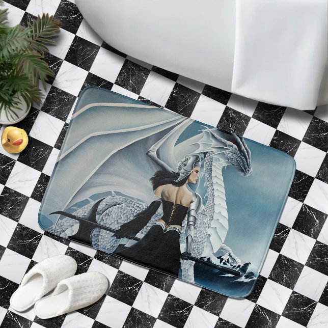 Elegant White Winter Gothic Dragon Queen Fantasy Bath Mat (Creator Uploaded)