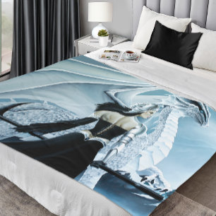 Elegant White Winter Gothic Dragon Queen Fantasy Fleece Blanket
