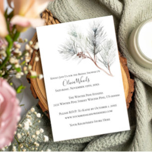 Elegant White Winter Pine Bridal Shower  Invitation