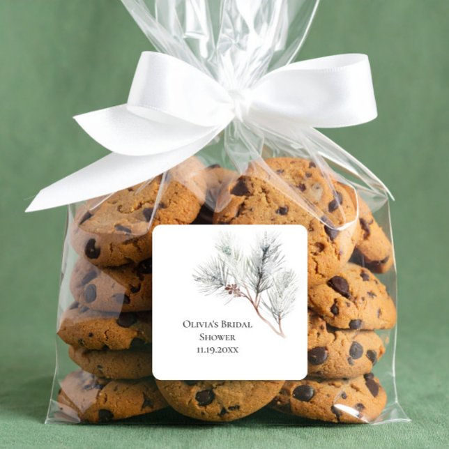 Elegant White Winter Pine Bridal Shower Square Sticker (Creator Uploaded)