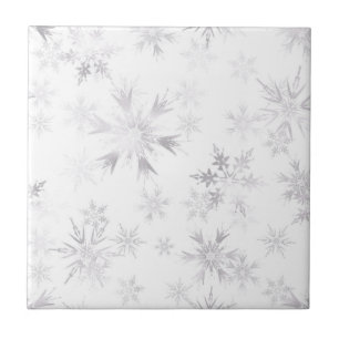 Elegant White Winter Snowflakes Ceramic Tile