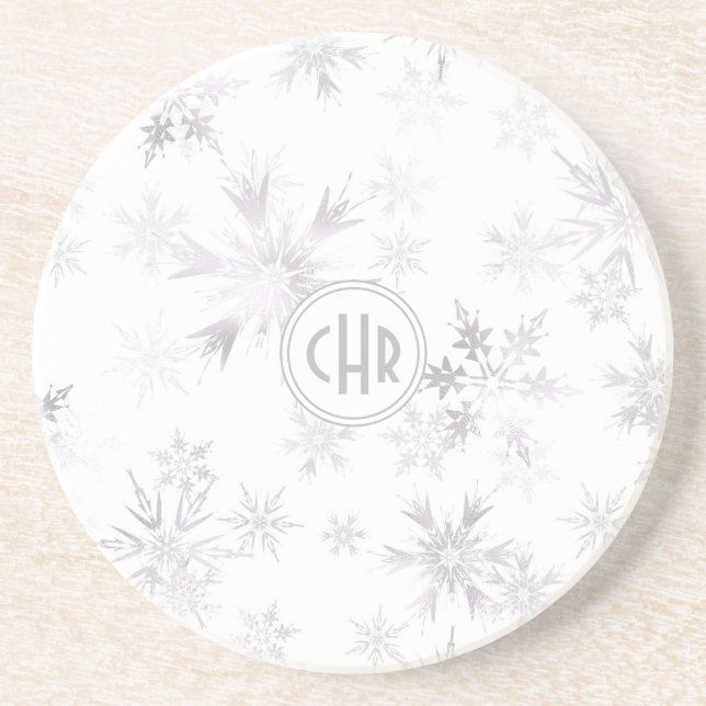 Elegant White Winter Snowflakes Coaster (Front)