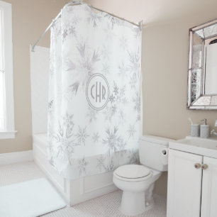 Elegant White Winter Snowflakes Shower Curtain