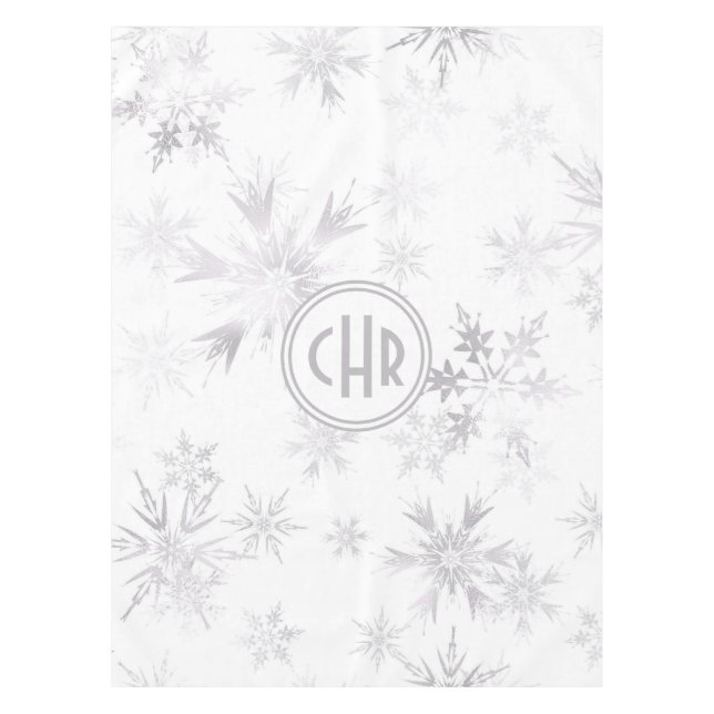 Elegant White Winter Snowflakes Tablecloth (Front)