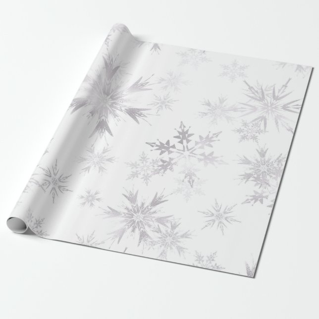 Elegant White Winter Snowflakes Wrapping Paper (Unrolled)