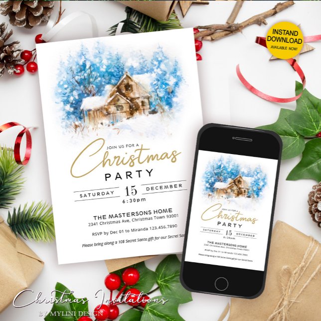 Elegant White Winter Wonderland Christmas Party Invitation (Creator Uploaded)