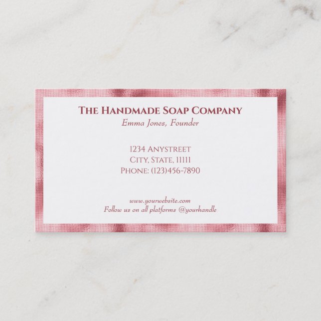 Elegant White with Faux Pink Foil Business Card (Front)
