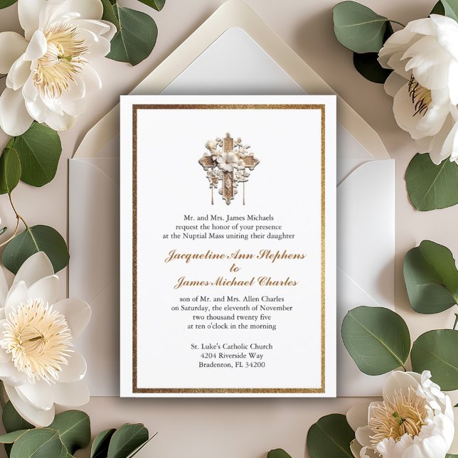 Elegant White with Gold Trim Wedding Invitation (Creator Uploaded)