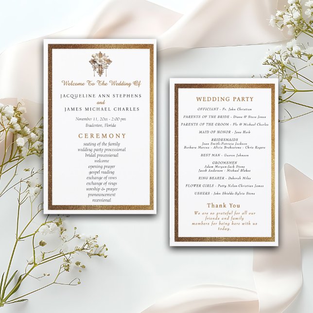 Elegant White with Gold Trim Wedding Program (Creator Uploaded)