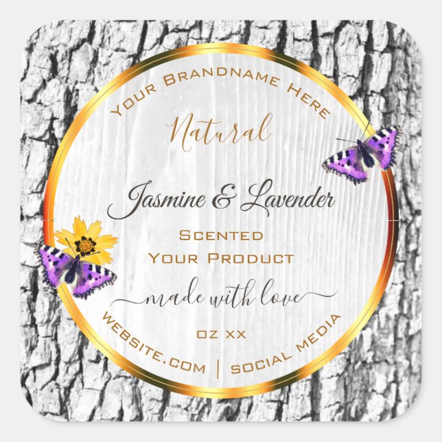 Elegant White Wood Grain Tree Bark Product Labels (Front)