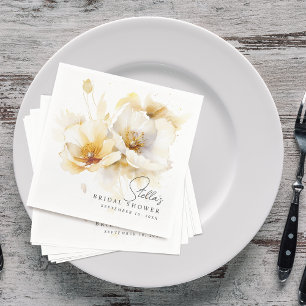 Elegant White Yellow Gold Flower Bridal Shower Napkin