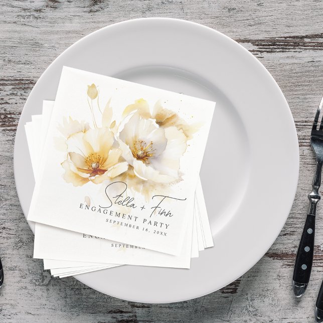 Elegant White Yellow Gold Flower Engagement Napkin (Elegant White Yellow Gold Flower Engagement Napkins)
