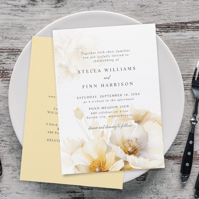 Elegant White Yellow Gold Flowers Details Wedding Invitation (Elegant White Yellow Gold Flowers Details Wedding Invitation)