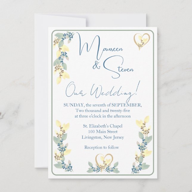 Elegant White, Yellow & Green Hues Floral Wedding Invitation (Front)