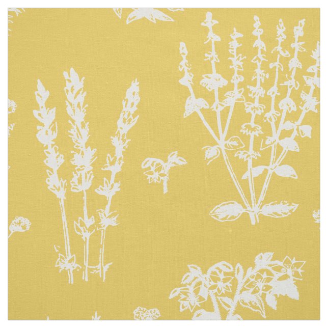 Elegant White Yellow Herbal Garden Pattern Fabric (Swatch)