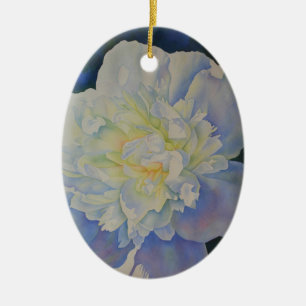 Elegant white yellow peony floral watercolor  ceramic ornament