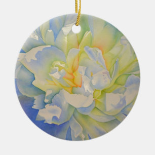 Elegant white yellow peony floral watercolor  ceramic ornament