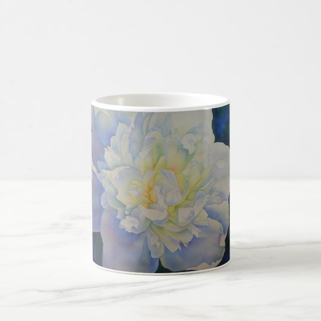 Elegant white yellow peony floral watercolor  coffee mug (Center)