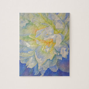 Elegant white yellow peony floral watercolor jigsaw puzzle