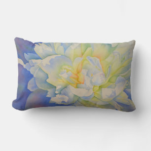 Elegant white yellow peony floral watercolor  lumbar cushion