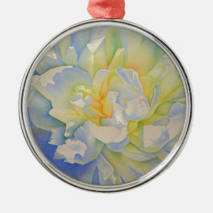 Elegant white yellow peony floral watercolor  metal ornament