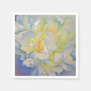 Elegant white yellow peony floral watercolor napkin