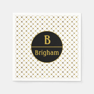 Elegant Whiter & Gold Dot Grid Split Monogram Napkin