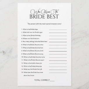 Elegant Who Knows The Bride Bridal Shower Game