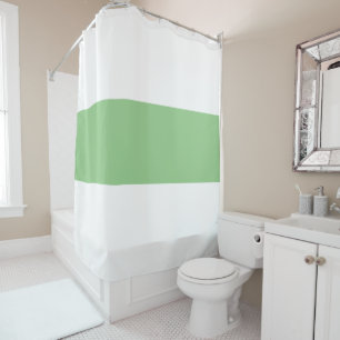 Elegant Wide Light Sage Green Stripe On White Shower Curtain