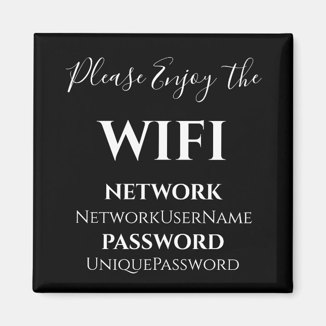 Elegant WiFi Network and Password  Magnet (Front)