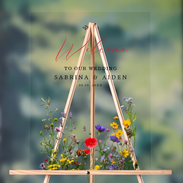 Elegant Wild Flower Blooming Garden Wedding  Acrylic Sign (Neutral)