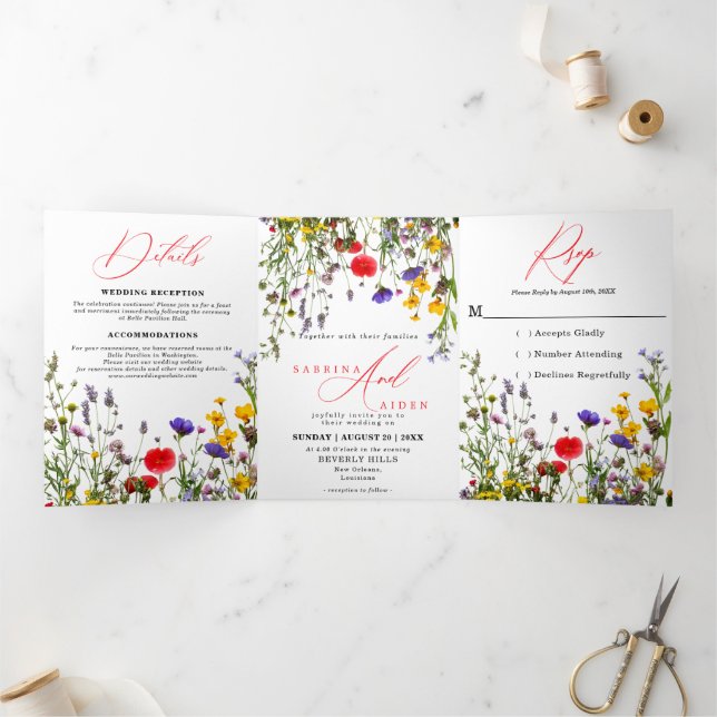 Elegant Wild Flower Blooming Garden Wedding Tri-Fold Announcement (Inside)