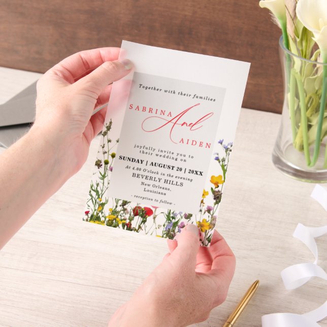 Elegant Wild Flower Blooming Garden Wedding Vellum Invitations (Handheld)