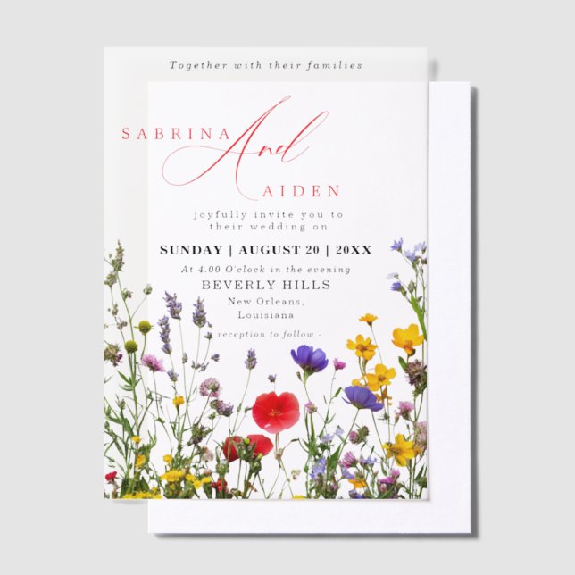Elegant Wild Flower Blooming Garden Wedding Vellum Invitations (Offset)