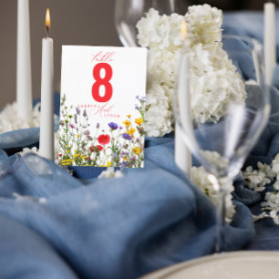 Elegant Wild Flower Blooming Wedding Table Number