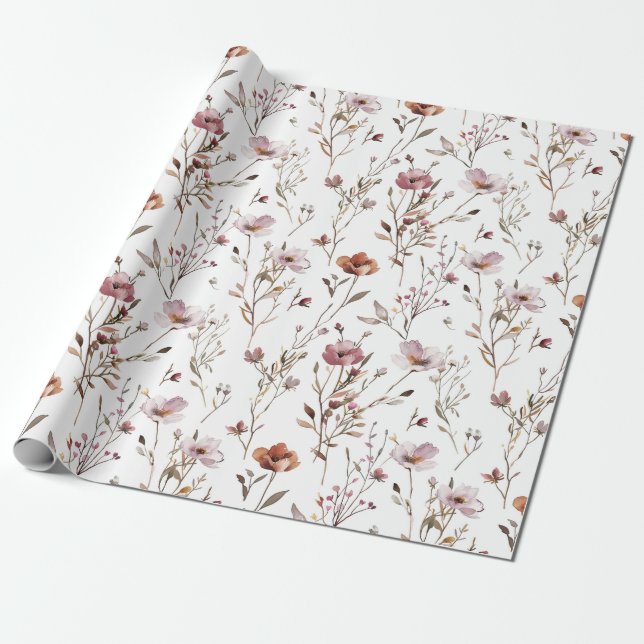 Elegant wild flower Boho wrapping paper (Unrolled)