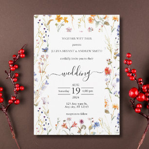 Elegant wild flower typography wedding invitation
