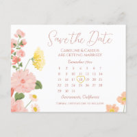 Elegant Wild Flower Wedding Calendar Save The Date