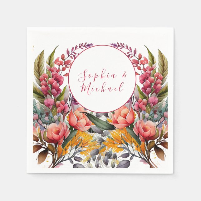 Elegant Wild Flower Wedding Napkin (Front)